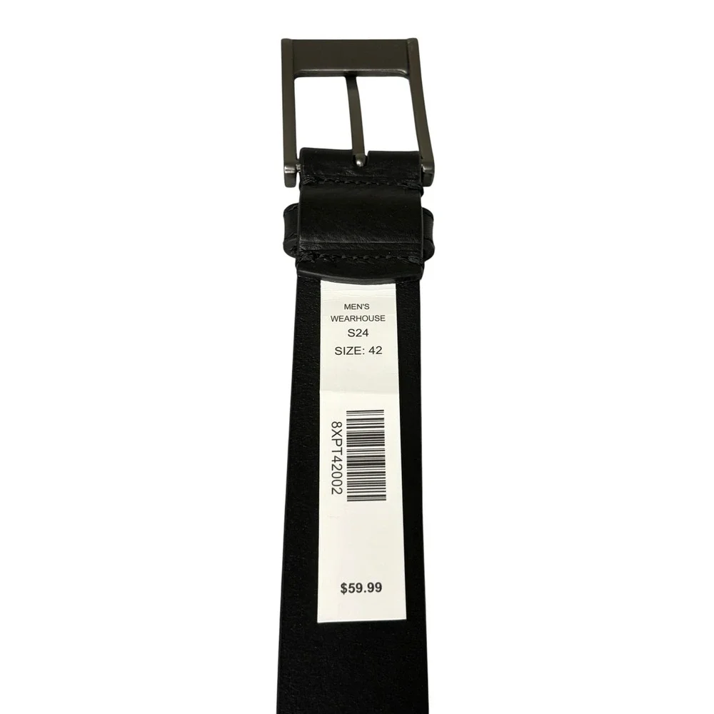 Mens Wearhouse Black Italian Leather Belt Size 42‎ Handcrafted USA 12615-001